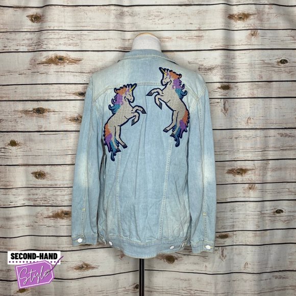 LuLaRoe Unicorn Patch Jaxon Denim Jacket - Picture 2 of 4